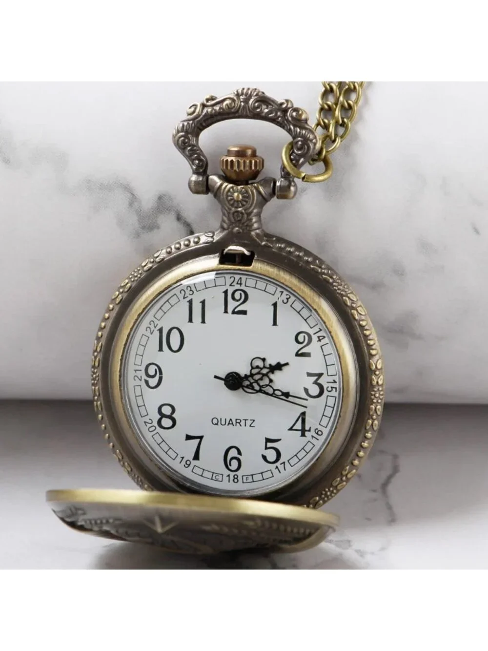 Men's Brown Analog Quartz Arabic Numerals Shape Pendant Necklace Pocket Watch